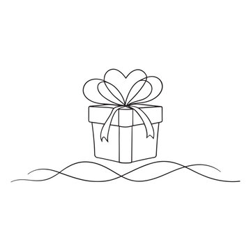 recommend clip art:  beautifully wrapped gift box symbolizing the perfect present for a loving partner continuous line art flat vector illustration on white background.