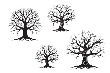 Haunted Forest Tree Silhouettes for Halloween Illustrations, Eerie Dead Trees for Scary Halloween Designs