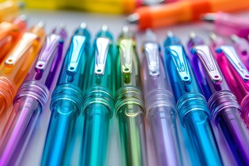 A bunch of pens sitting on top of a table