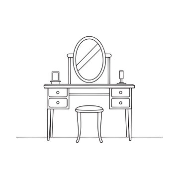 recommend clip art: Dressing Table Bedroom Furniture isolated continuous line art flat vector illustration on white background