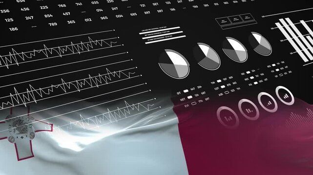Malta flag - Waving flag on report analytics data statement