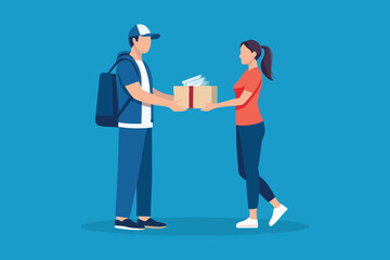  Food delivery man handover female customer isolated flat vector illustration