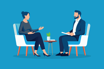 psychologist engages in a conversation with a patient in a comfortable office setting, fostering a supportive environment isolated flat vector illustration