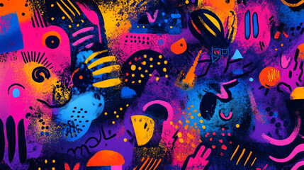 Colorful abstract artwork featuring vibrant shapes and designs in bold hues