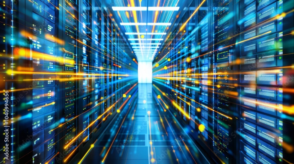 Poster network infrastructure showcasing clustered rack technologies.