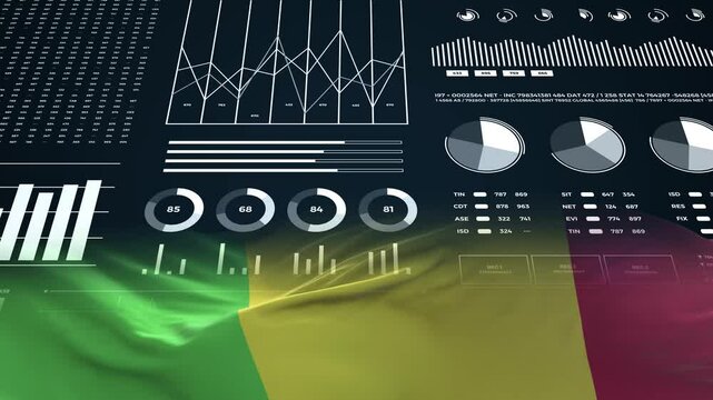 Mali flag - Waving flag on report analytics data statement