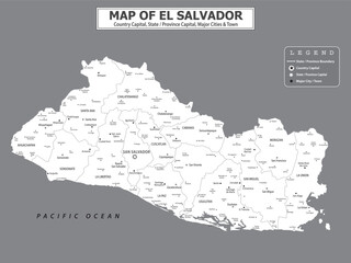 Obraz premium Political map of country with capital, province or state capital, major cities and town.