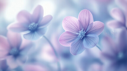 Delicate pink flowers blooming softly in a tranquil garden during early spring mornings