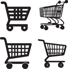 Cart Silhouette Icons - Black Shopping and Utility Cart Designs