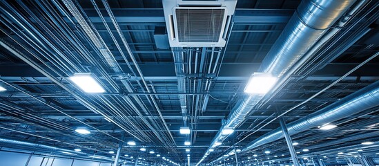 Obraz premium Industrial Ceiling with Complex Piping System