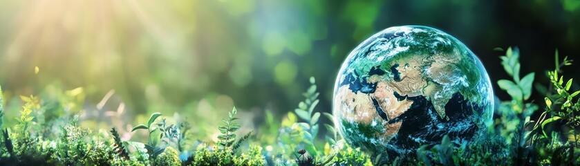 Fototapeta premium Green earth in lush grass, a symbol of environmentalism, sustainability, and global responsibility