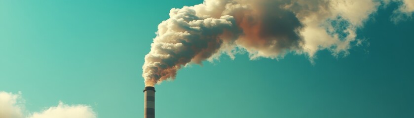 Industrial factory with large smokestack against a cloudy sky, symbol of manufacturing and industry