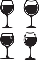 Wine Silhouette Icons - Black Wine Glass and Bottle Design Set