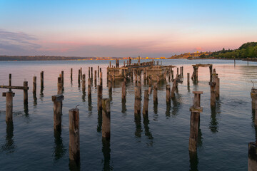 Abandoned Pier with Mt. Rainier as background