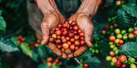 A person is holding a bunch of red berries in their hands