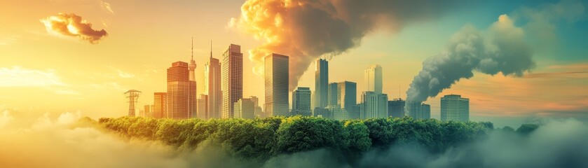 Fototapeta premium Ethereal cityscape, a metropolis adorned by clouds, symphony of urban beauty and heavenly serenity