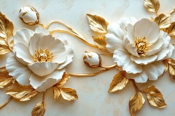 Decorative golden leaves accentuate the peony design.