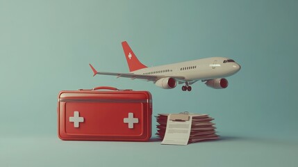 Airplane Model with First Aid Kit and Documents