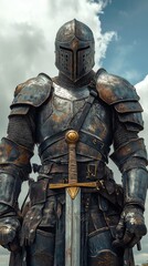 Fototapeta premium White Armored Knight in Nature