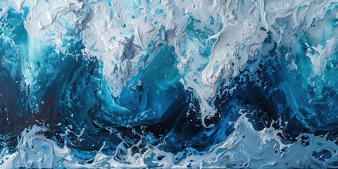 Obraz premium A painting of a wave with a blue ocean background