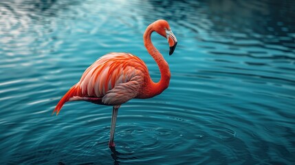 Pink Flamingo in Teal Water