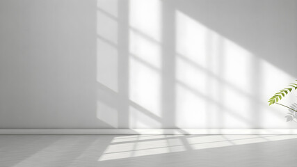 Fototapeta premium Beige blank wall interior background, with shadow from window. Background concept studio and backdrops show products.