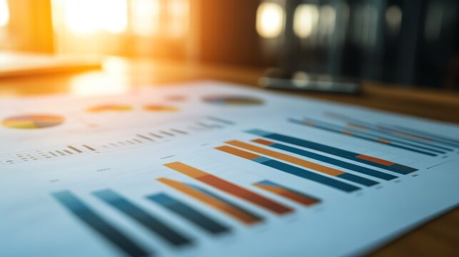 Detailed data analysis, close up view of paper with graphs showing trends and insights