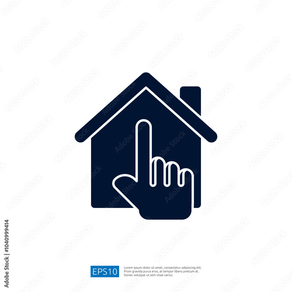 Poster the image depicts a simple graphic of a house with a hand pointing towards it, symbolizing interacti