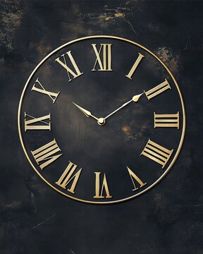 Black and white vector illustration of an old wall clock with Roman numerals and a long hand pointing to the hour,