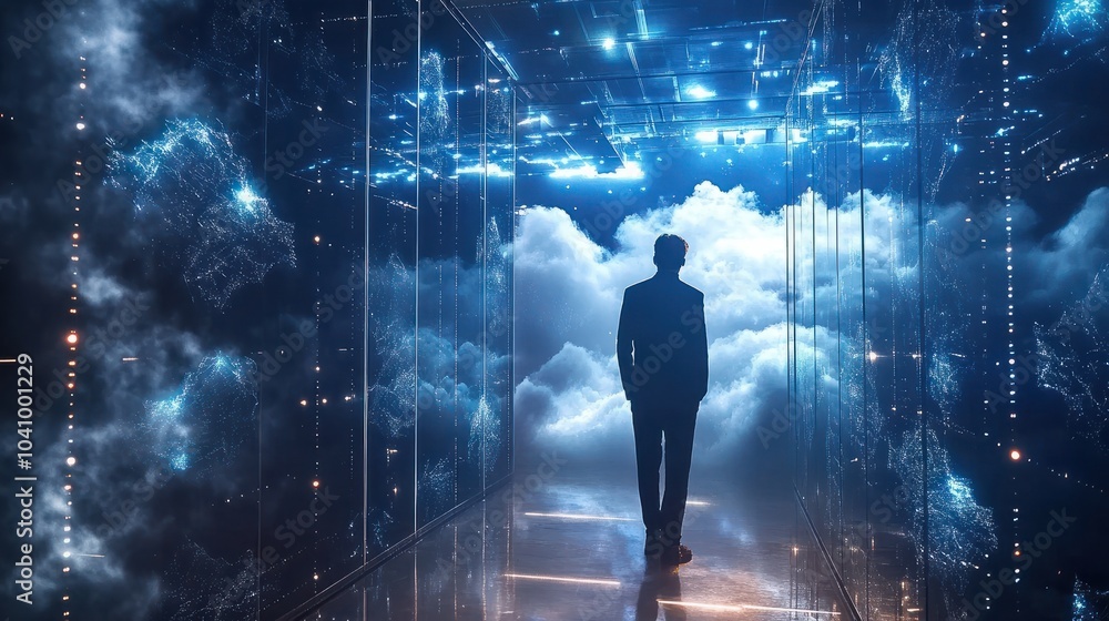 Poster business person discover the future of cloud computing with latest insights and elevate business by 