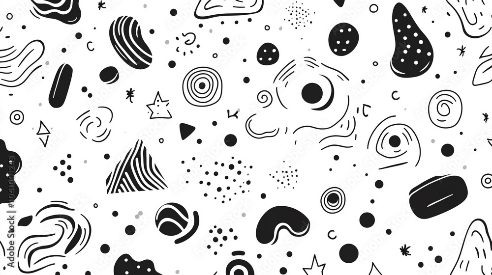 Aufkleber abstract black and white design with varied shapes and patterns on a light background