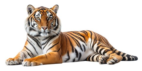 Fototapeta premium Tiger Lying Down on White Background