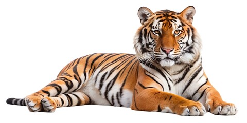 Obraz premium Tiger Lying Down on White Background