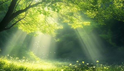 Sunlit forest serenity providing a calming retreat.