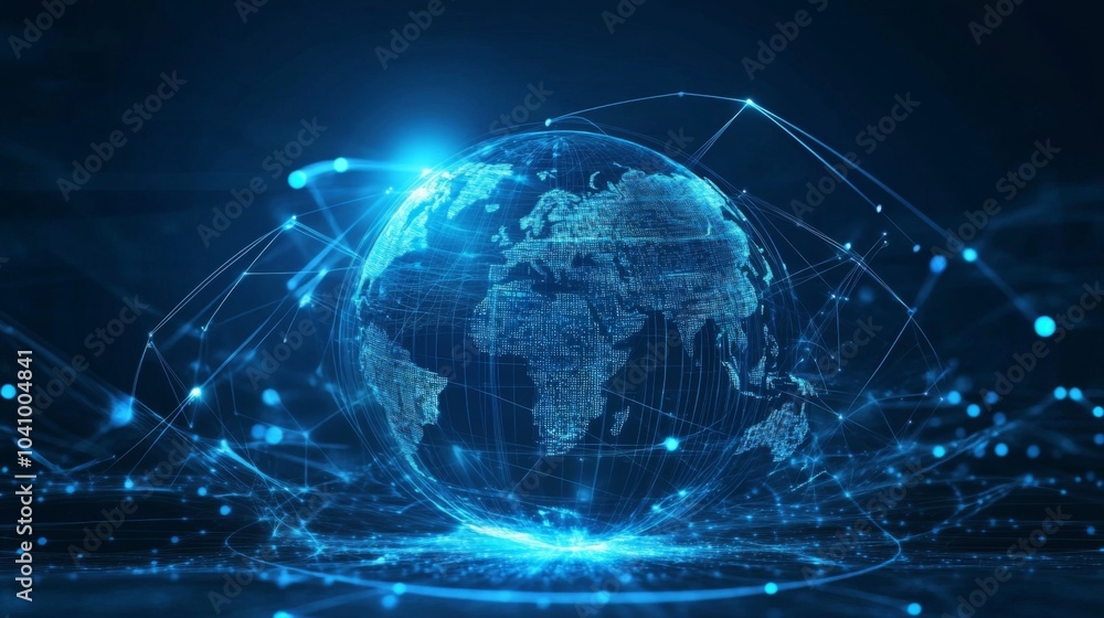 Aufkleber representation of interconnected networks via a digital earth motif.