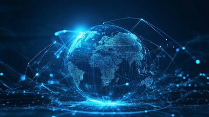Obraz premium Representation of interconnected networks via a digital earth motif.