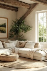 Home mockup, farmhouse living room interior background, 3d render, Generative AI