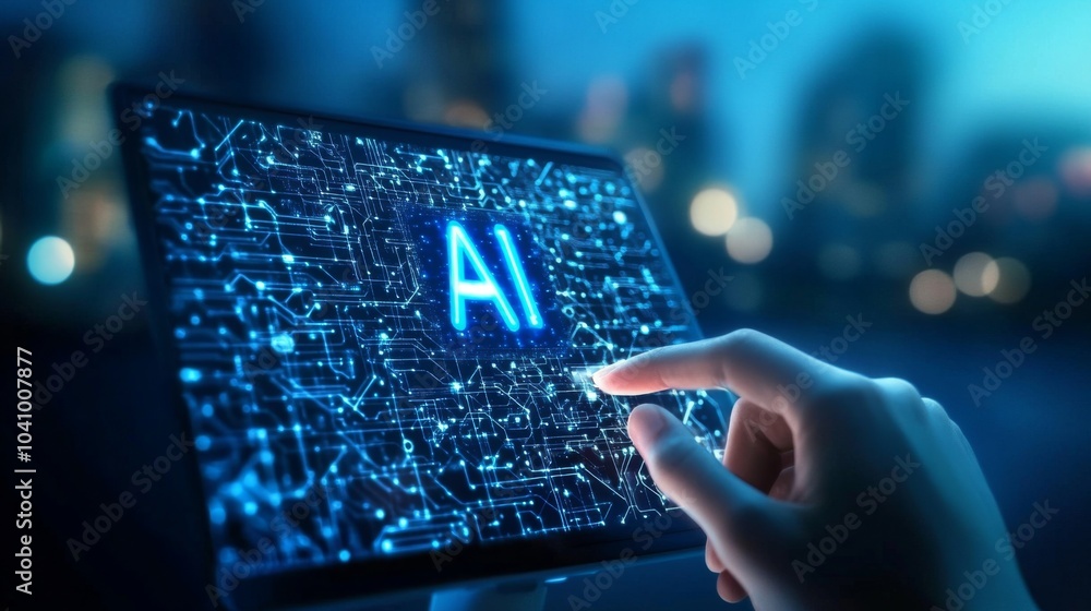 Poster blurred background highlighting artificial intelligence technology.