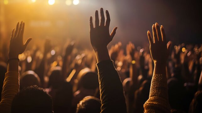 Participants expressing devotion at a church conference.