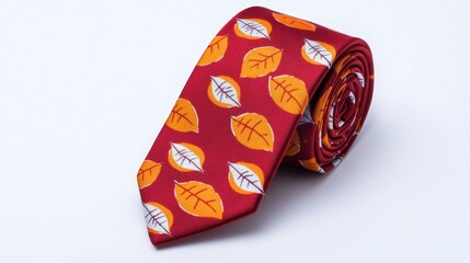 Festive Thanksgiving Tie with Vibrant Fall Foliage Pattern in Rich Reds and Oranges, Perfect for Autumn Celebrations