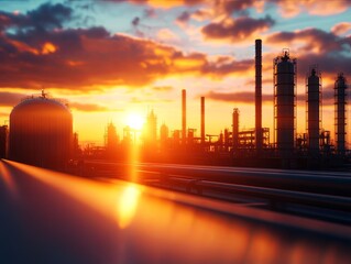 Industrial skyline at sunset with vibrant colors