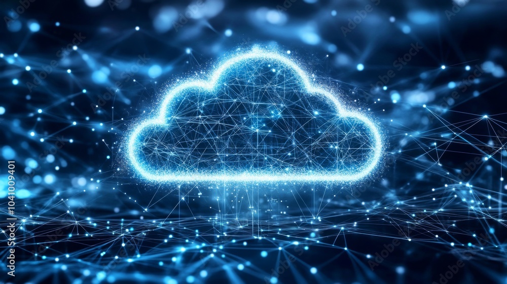 Poster central cloud icon against a polygon connection code