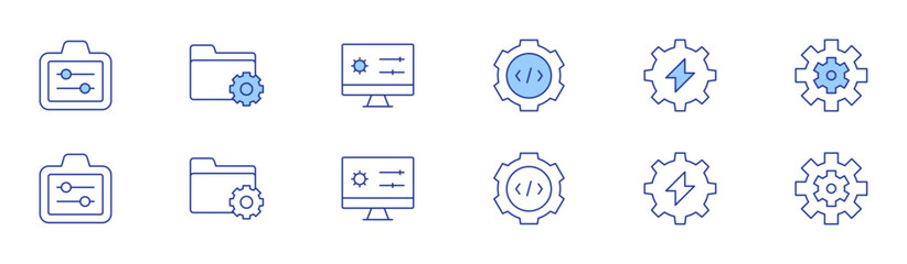 Configuration icon set in two styles, Duotone and Thin Line style. Editable stroke. adjust, data management, settings, configuration, engineering, gears