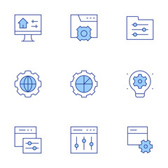Configuration icons set. Line Duotone style, editable stroke. idea, settings, world, development, folder, graphic, setting, web settings