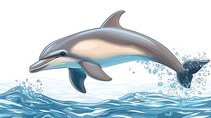 Obraz premium Dolphin Leap of Joy: A playful dolphin gracefully leaps from the ocean waves, showcasing its elegance and energy in a vibrant underwater scene. 