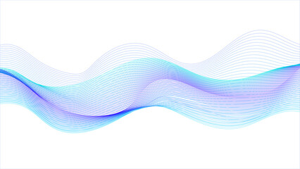 Modern colorful wavy lines pattern design element. Abstract blue purple gradient flowing wave lines on white background.