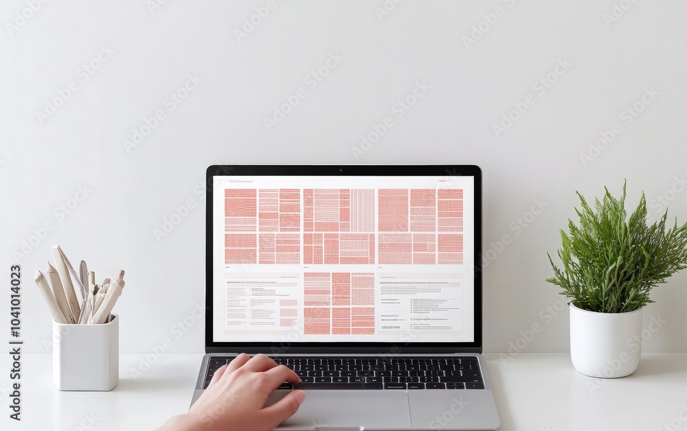 Poster professional infographic display on laptop in minimalistic office setting