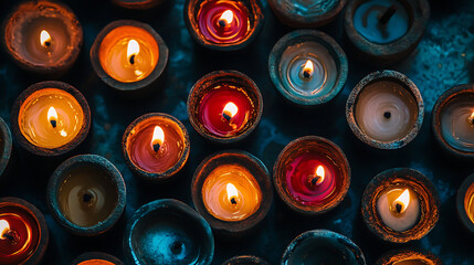 Fototapeta premium Lit candles create serene and peaceful atmosphere, enhancing tranquility