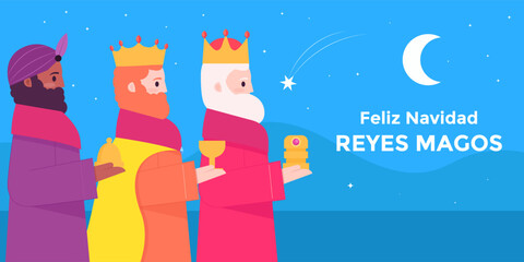 reyes magos horizontal banner illustration in flat style