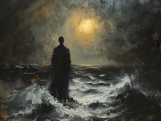 Obraz premium Solitude at Sea: A Dramatic Seascape Painting